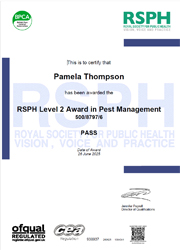 L2 award in pest management Pam Thompson